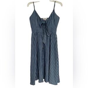 Vintage Cali Blue Denim Railroad Pinstripe Summer Dress. Size S